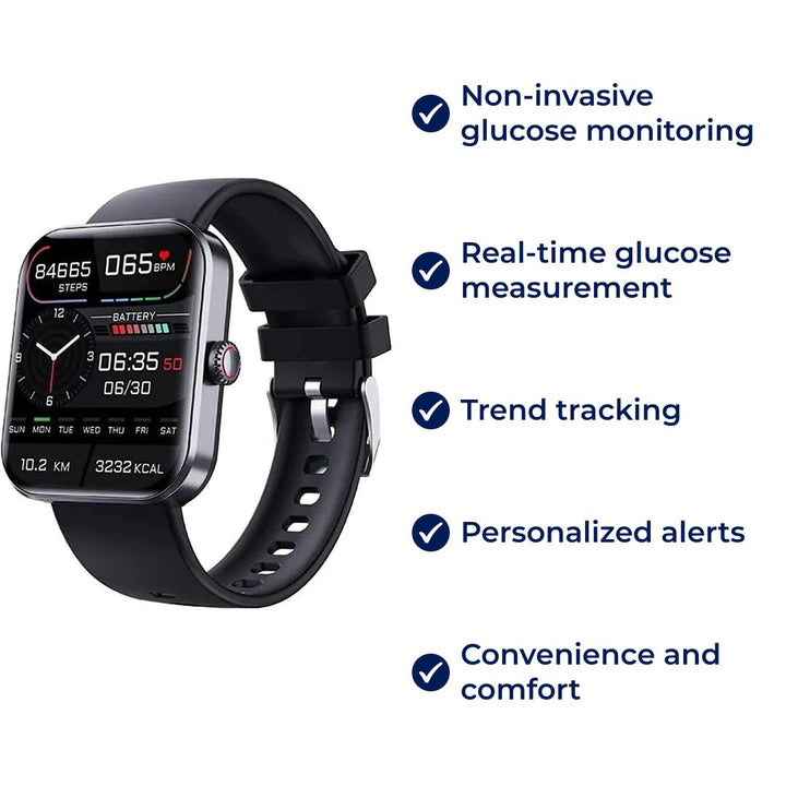 Montre intelligente de suivi de santé: capteur de glucose non invasif et gestion précise du diabète.