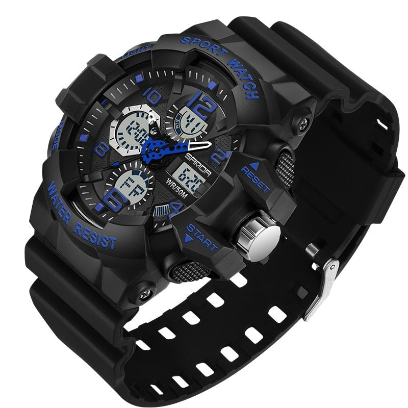Montre numérique militaire robuste pour homme, idéale pour sport et activités en extérieur.