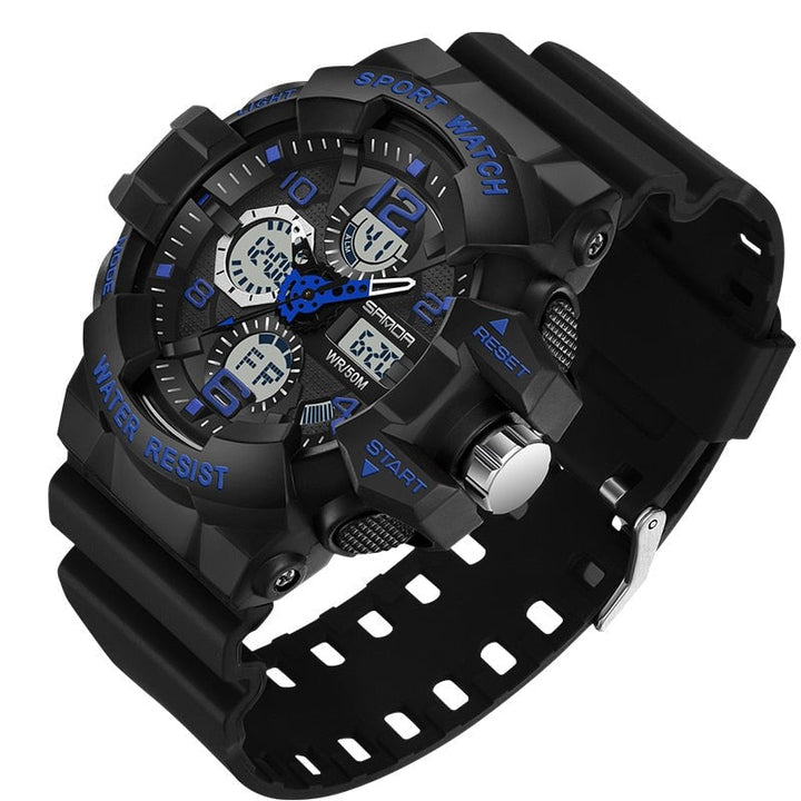 Montre numérique militaire robuste pour homme, idéale pour sport et activités en extérieur.