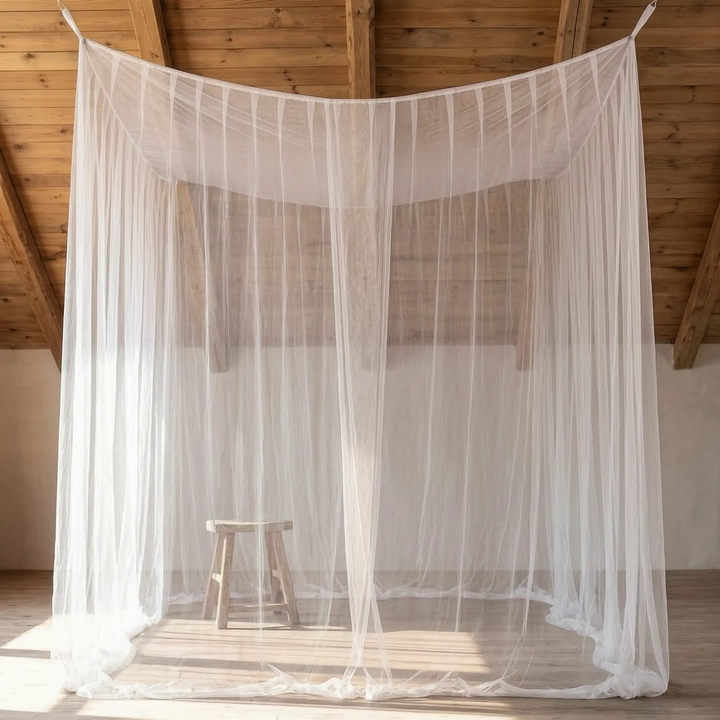 Moustiquaire suspendue XL pour lit, protection anti-insectes efficace intérieur/extérieur, sommeil paisible.
