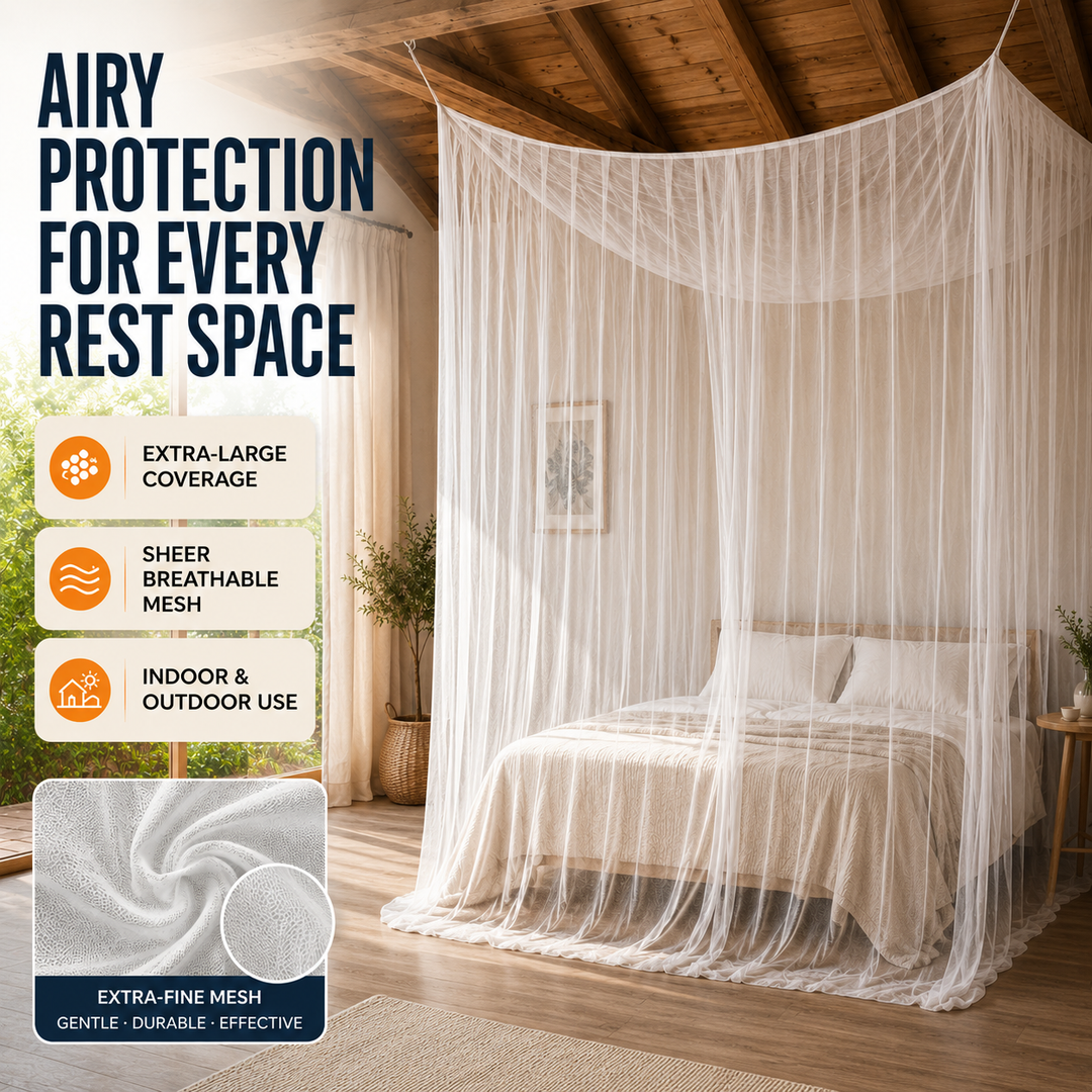 Moustiquaire universelle XL pour intérieur/extérieur, idéale pour camping ou protection sommeil à la maison.