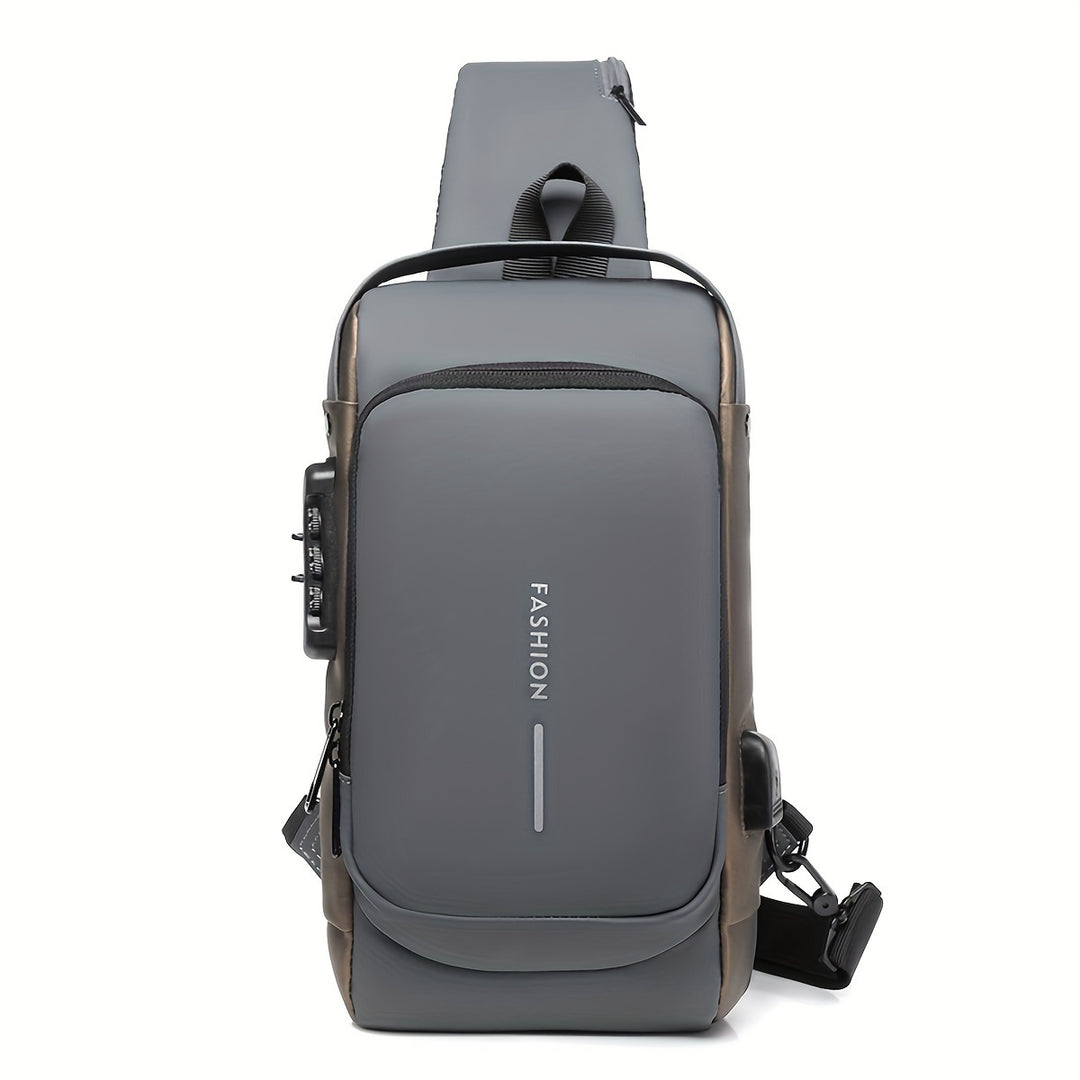 Sac crossbody homme anti-vol noir, idéal voyage et ville, avec port USB intégré.