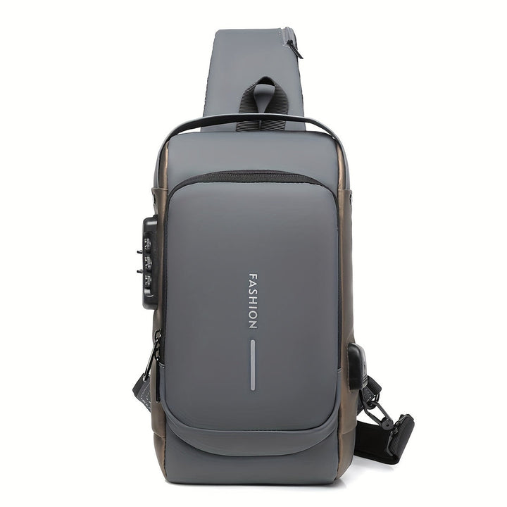 Sac crossbody homme anti-vol noir, idéal voyage et ville, avec port USB intégré.