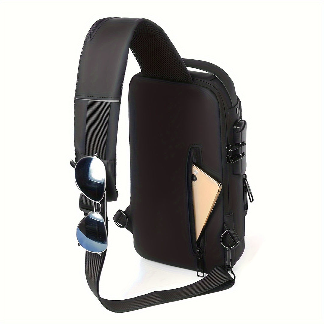 Sac bandoulière homme pratique, tissu Oxford gris, port USB. Parfait sport & extérieur.