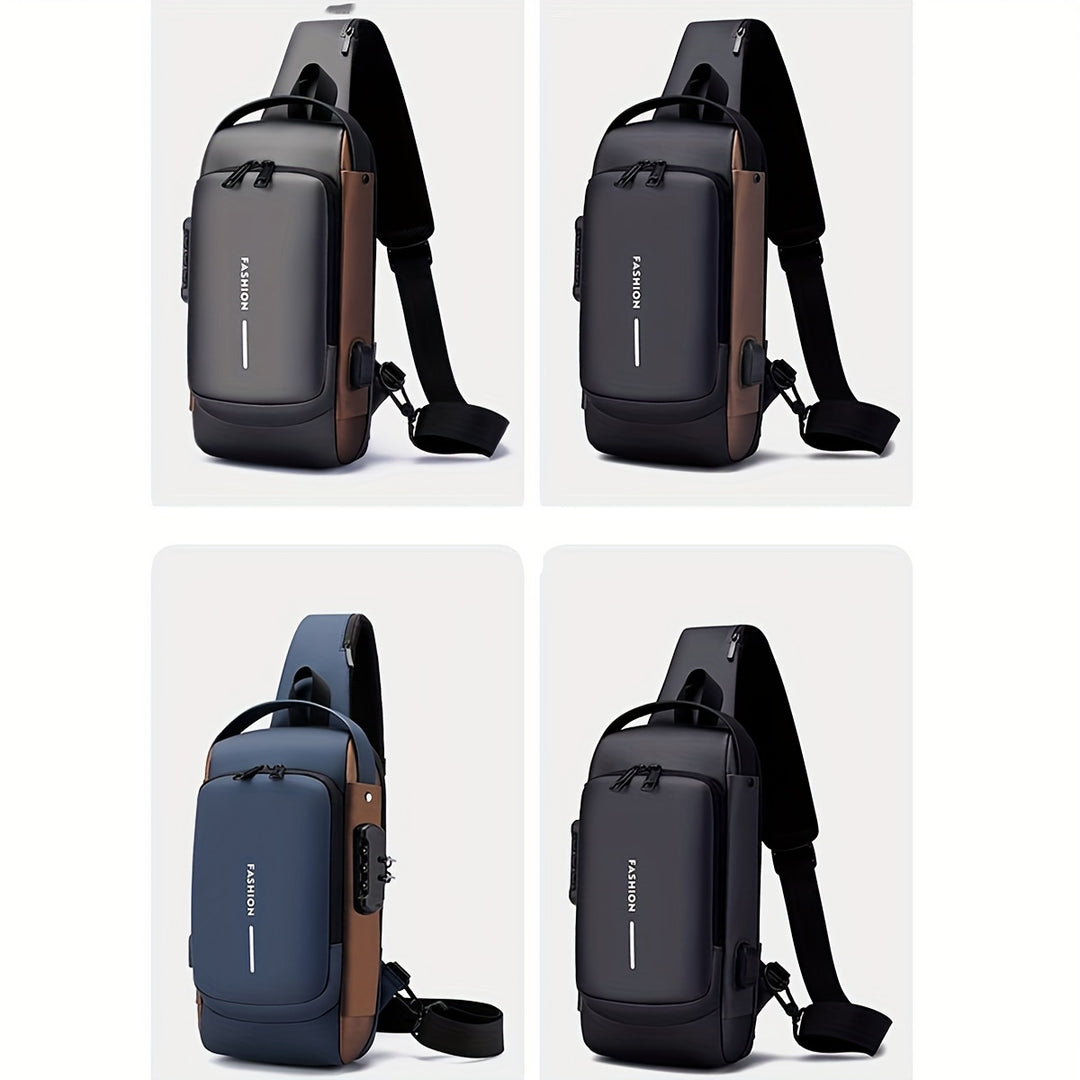 Sac à bandoulière Oxford noir, résistant, anti-vol, port USB. Idéal pour homme moderne.