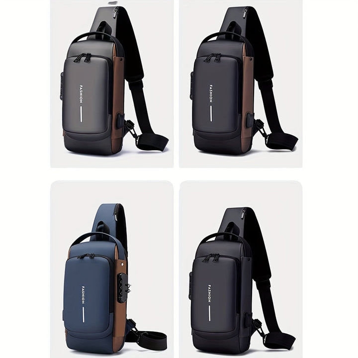 Sac à bandoulière Oxford noir, résistant, anti-vol, port USB. Idéal pour homme moderne.