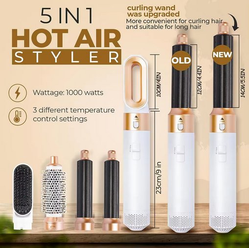Transformez vos cheveux avec cet airstyler 5-en-1. Coiffure rapide, lissage et boucles sublimes.