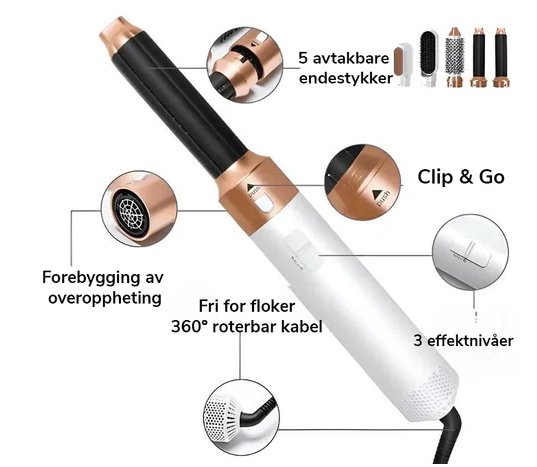 Airstyler professionnel 5-en-1. Outil de coiffure polyvalent pour boucles, lissage, séchage, volume.