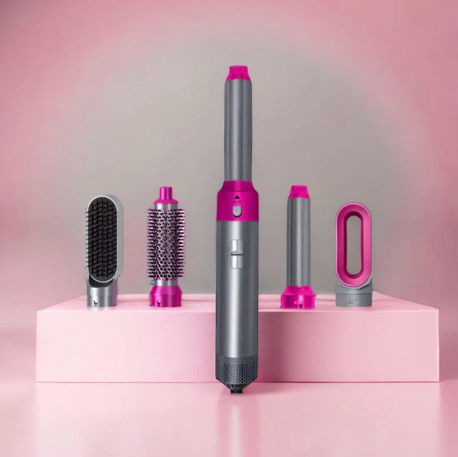 Kit airstyler 5-en-1 avec brosses. Sèche, boucle, lisse et donne du volume à vos cheveux facilement.