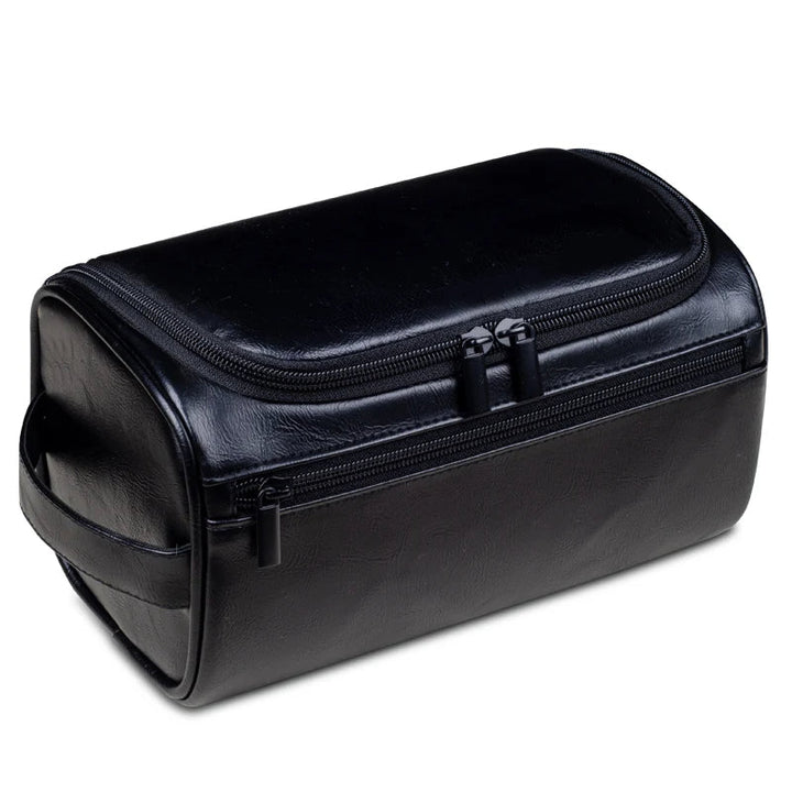 Trousse de toilette organisatrice ouverte, intérieur spacieux avec compartiments pour accessoires de voyage.
