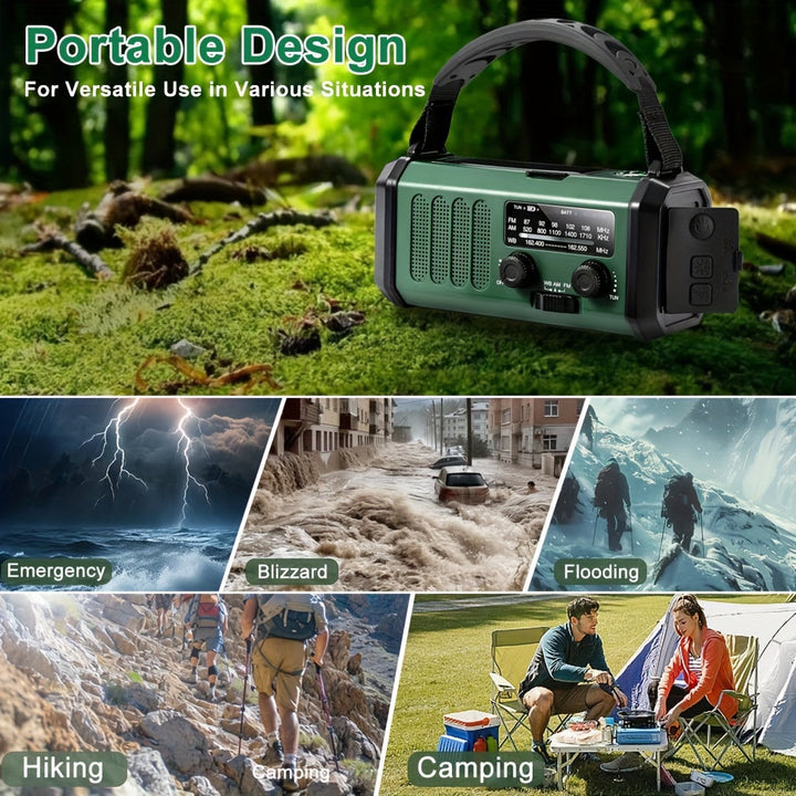 Radio de survie AM/FM 10000mAh, rechargeable solaire/dynamo, indispensable pour extérieur et urgences.