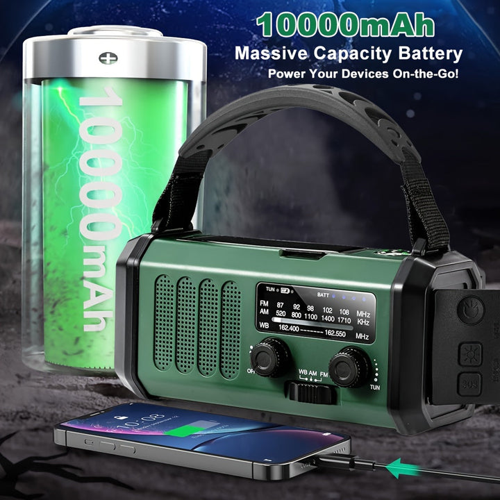 Radio de préparation d'urgence avec panneau solaire, dynamo, powerbank et fonction SOS intégrée.