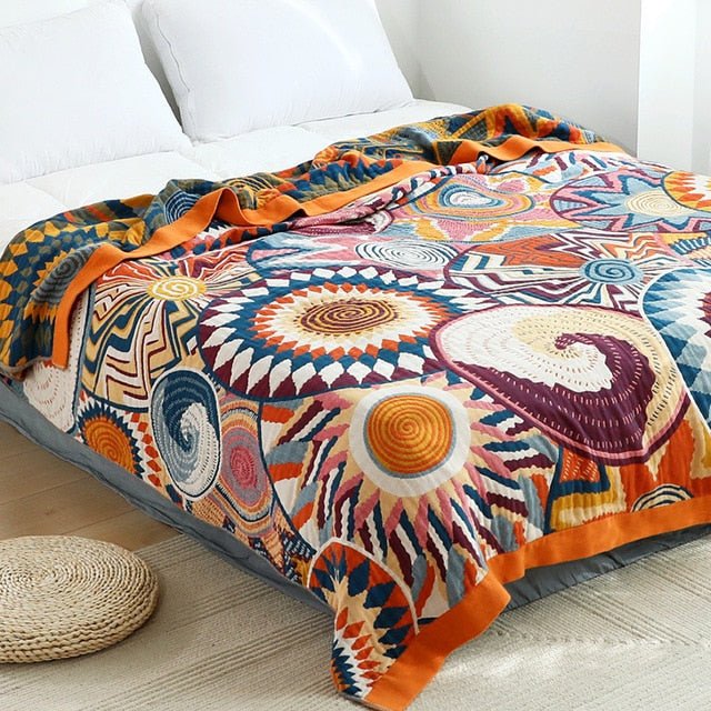 Couverture en coton bohème scandinave douce, jeté de canapé confortable pour déco intérieure chic.