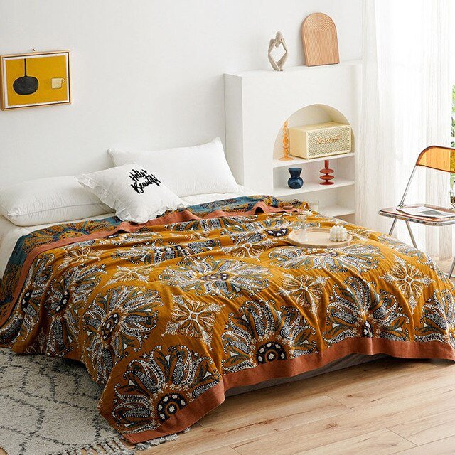 Plaid en coton doux, motif bohème scandinave, couvre-lit ou jeté de canapé pour un confort douillet.