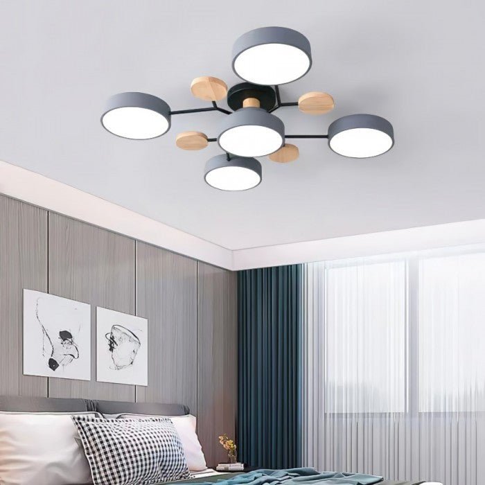 Suspension LED verte, design scandinave contemporain. Luminaire de plafond pour déco.