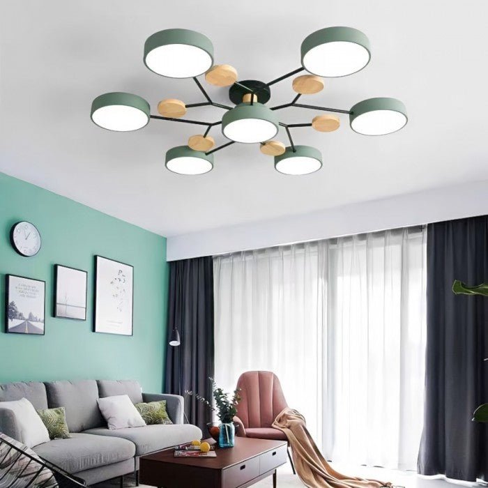 Lustre LED gris, ramifié. Design scandinave pour un éclairage de salle à manger chic.