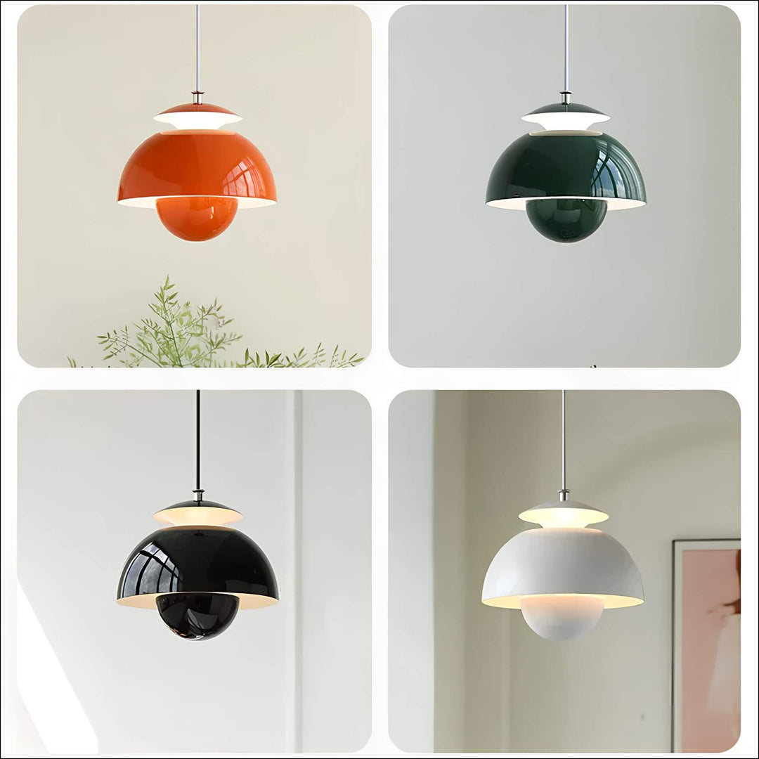 Détail d'un plafonnier LED sphérique, soulignant son design moderne et sa lumière douce.