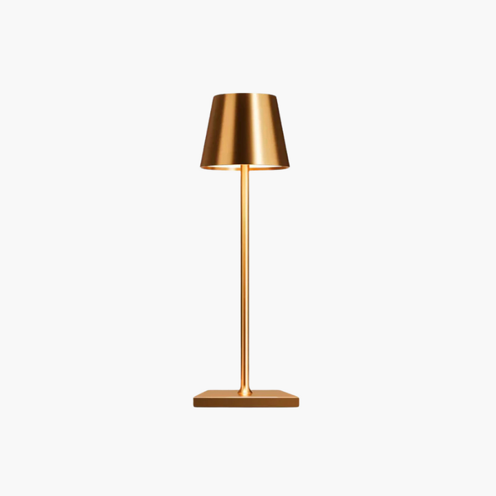 Lampe de chevet LED argent, sans fil, dimmable, idéale pour un éclairage intérieur moderne.