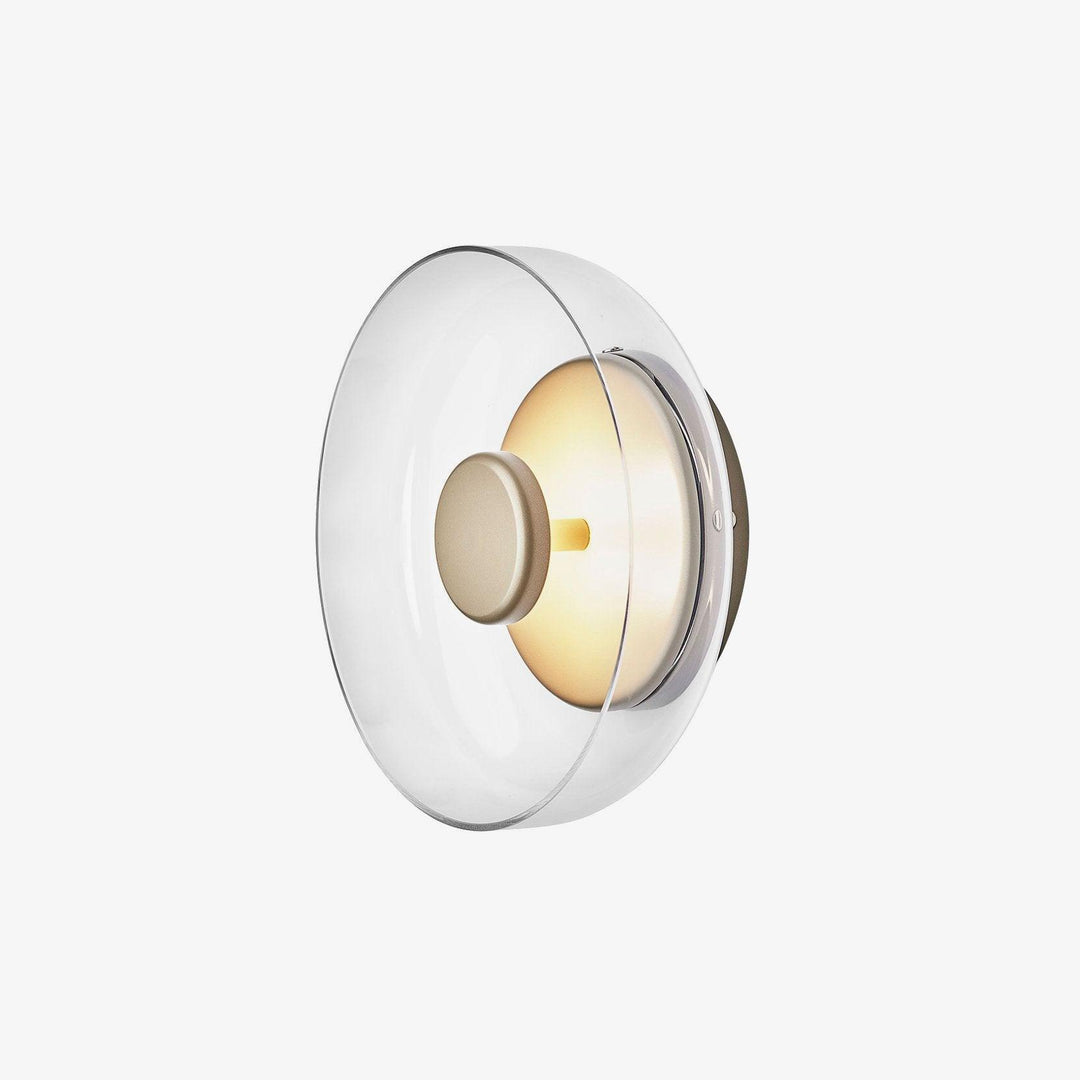 Applique murale LED verre géométrique, laiton vieilli, lumière chaude, luminaire salon.