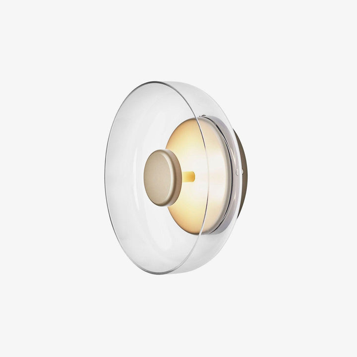 Applique murale LED verre géométrique, laiton vieilli, lumière chaude, luminaire salon.