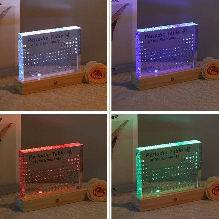Cadeau scientifique lumineux: tableau périodique acrylique avec 83 éléments, parfait pour passionnés de science.