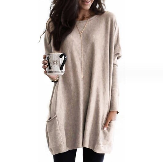 Robe pull femme hiver, confortable et chaude, col rond, manches longues élégantes.