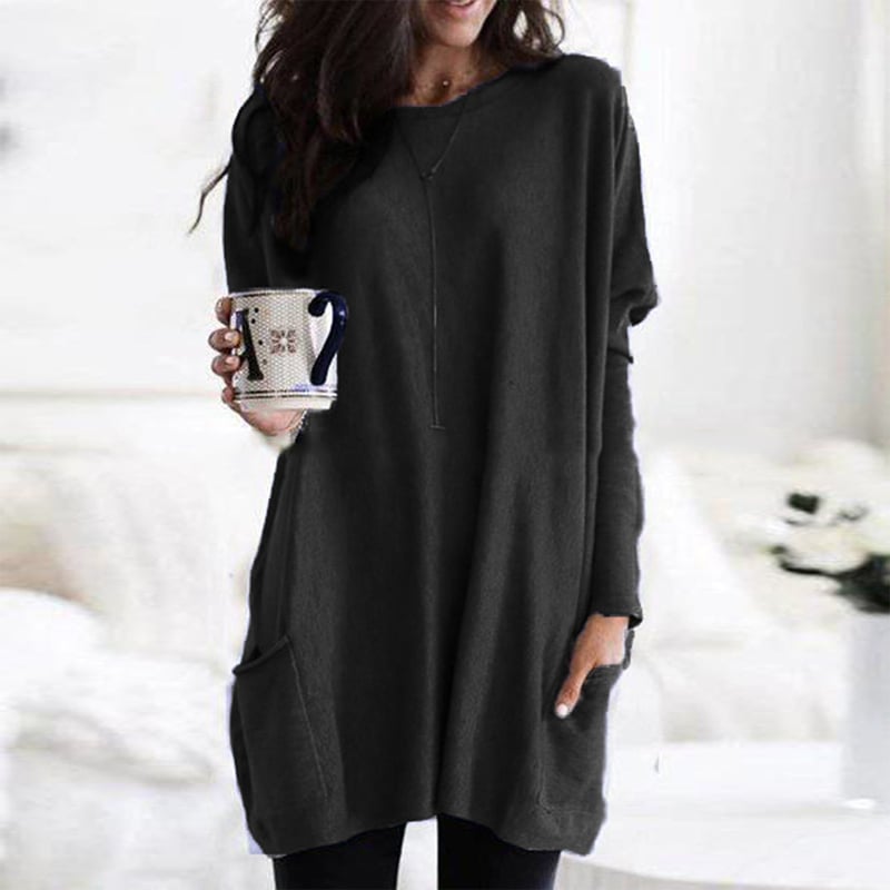 Pull robe femme douce, col rond, manches longues pour un confort et style élégant.