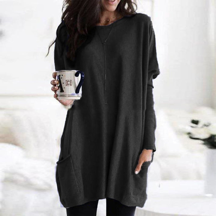 Pull robe femme douce, col rond, manches longues pour un confort et style élégant.