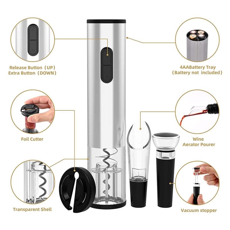 Kit tire-bouchon électrique sans fil, ouvre-bouteille de vin et coupe-capsule pour sommelier.