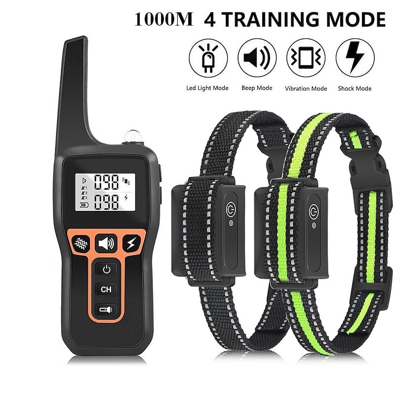 Équipement d'entraînement pour chien: collier étanche et rechargeable, idéal dressage à distance.