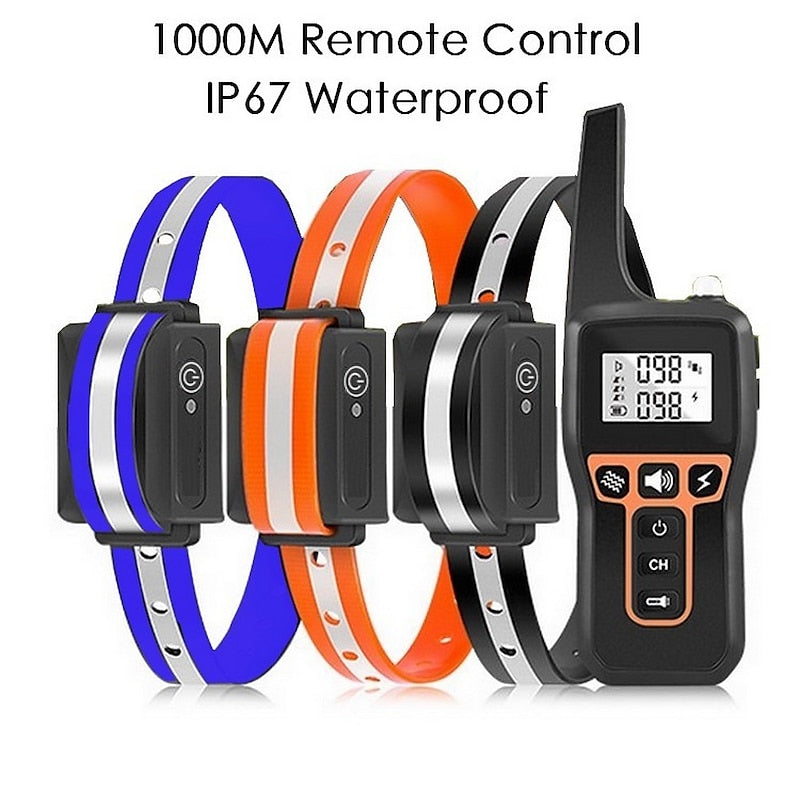 Collier d'obéissance pour chien, étanche et rechargeable, avec télécommande longue portée 1000m.