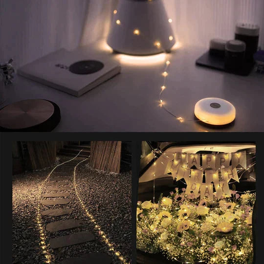 Lampe sans fil LED pour table de patio, apporte une lumière douce et moderne.