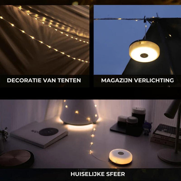 Lampe de jardin LED portable et étanche, idéale pour les soirées en plein air.