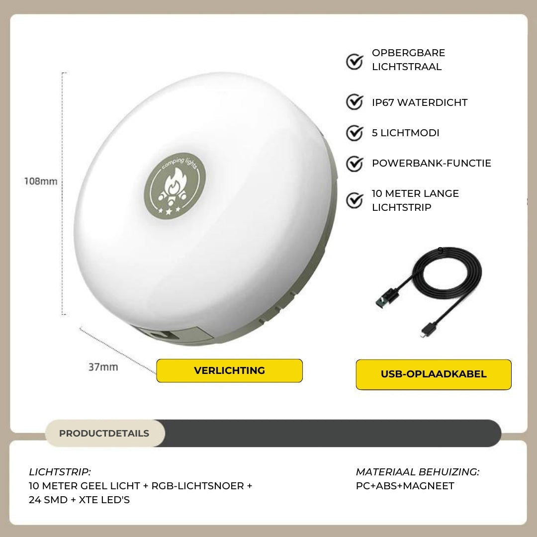 Éclairage extérieur LED sans fil, idéal pour créer une atmosphère cosy et accueillante.