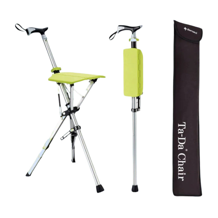 Tabouret pliable CrutchSeat, siège portable et support pour béquilles. Confort de mobilité et aide à la marche.
