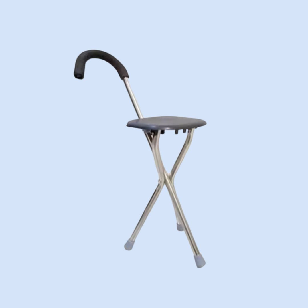 Confort portable CrutchSeat: tabouret pliable ergonomique offrant repos et soutien aux utilisateurs de béquilles.