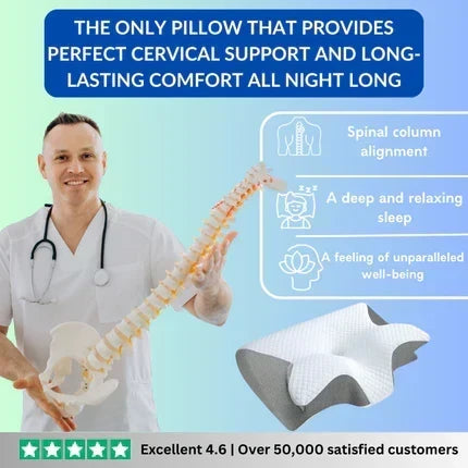Oreiller cervical en mousse à mémoire, solution confortable pour un sommeil réparateur et sans douleurs cervicales.