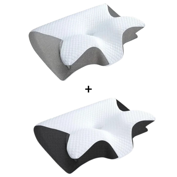 Dormeur sur le côté avec oreiller cervical ergonomique en mousse à mémoire, soutien nuque et confort optimal.
