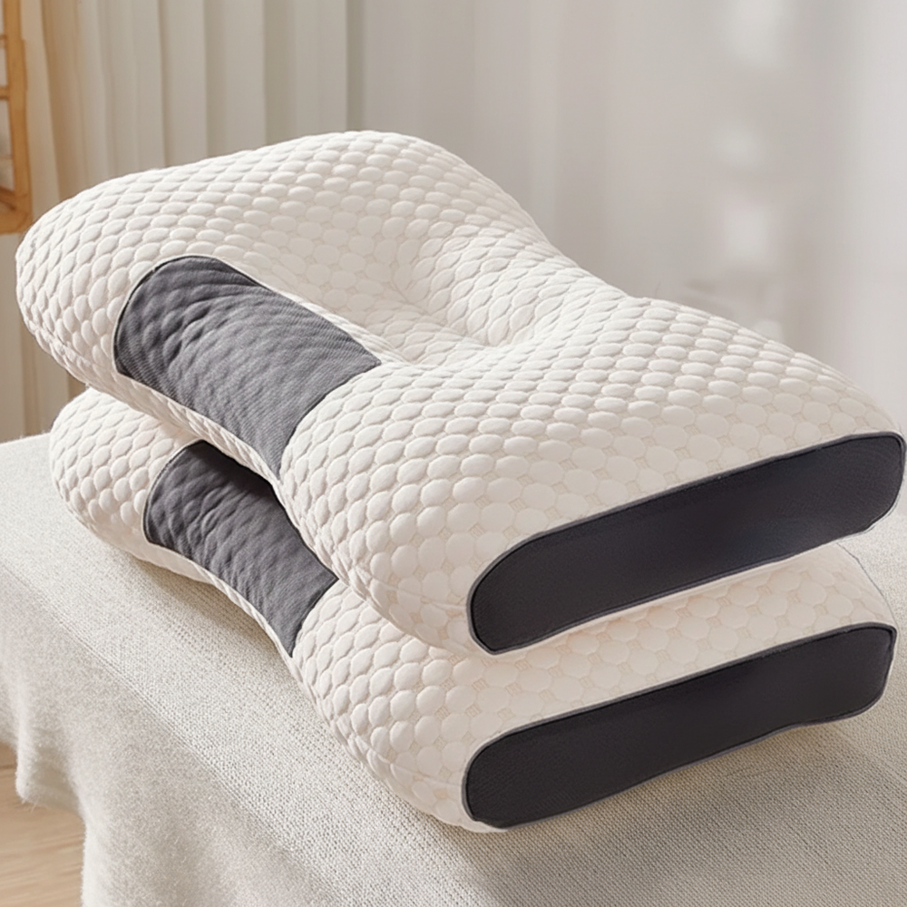 Oreiller ergonomique anti-douleur pour le cou, favorisant une posture saine et un soulagement efficace.