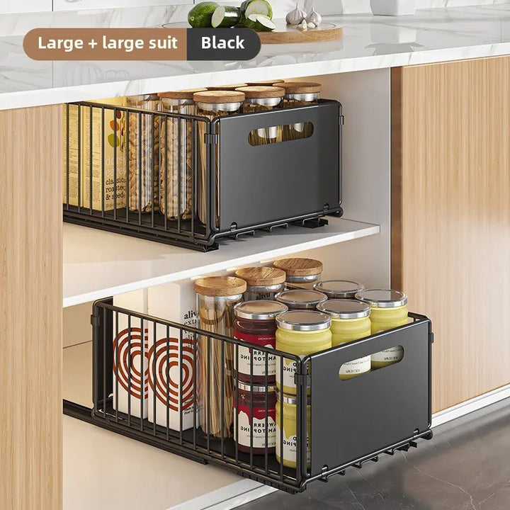 Solution rangement cuisine : tiroir coulissant pour épices et condiments, en acier carbone, sans perçage pour placards.