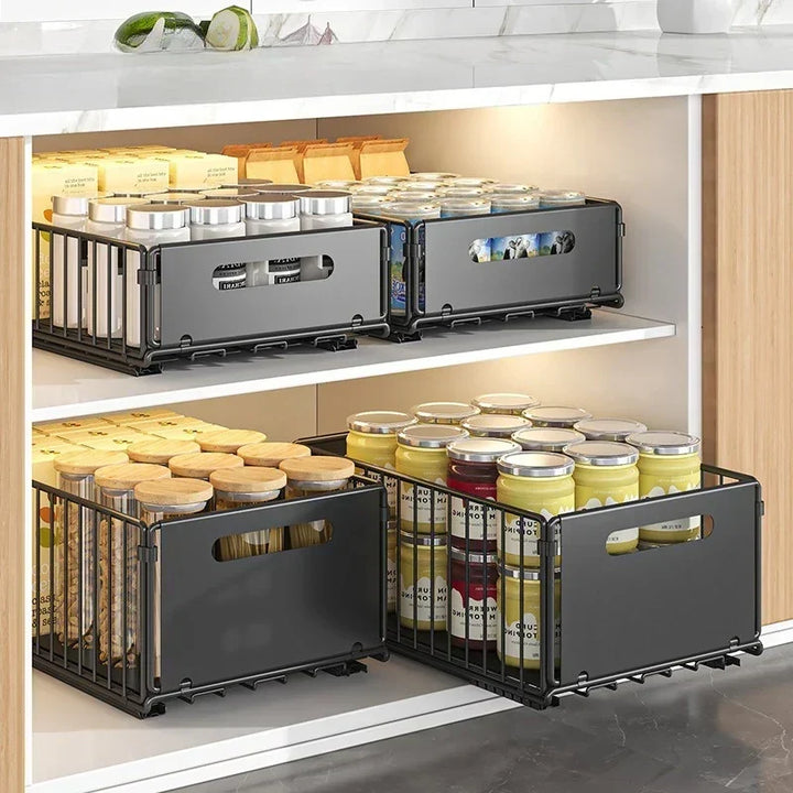 Rangement cuisine astucieux : organisateur épices coulissant en acier carbone, installation facile sans perçage.