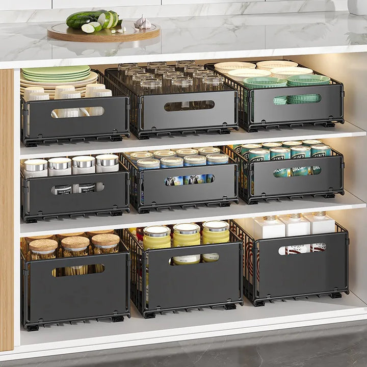 Optimiseur d'espace cuisine : étagère coulissante pour épices et condiments, maximise le rangement des placards.