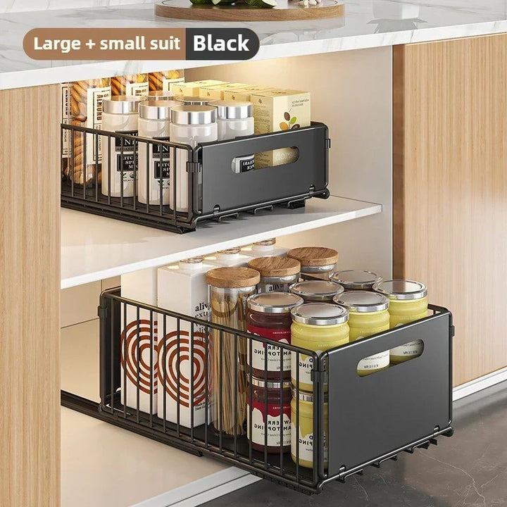 Design épuré : organisateur épices coulissant en acier carbone, s'intègre parfaitement dans toute cuisine moderne.