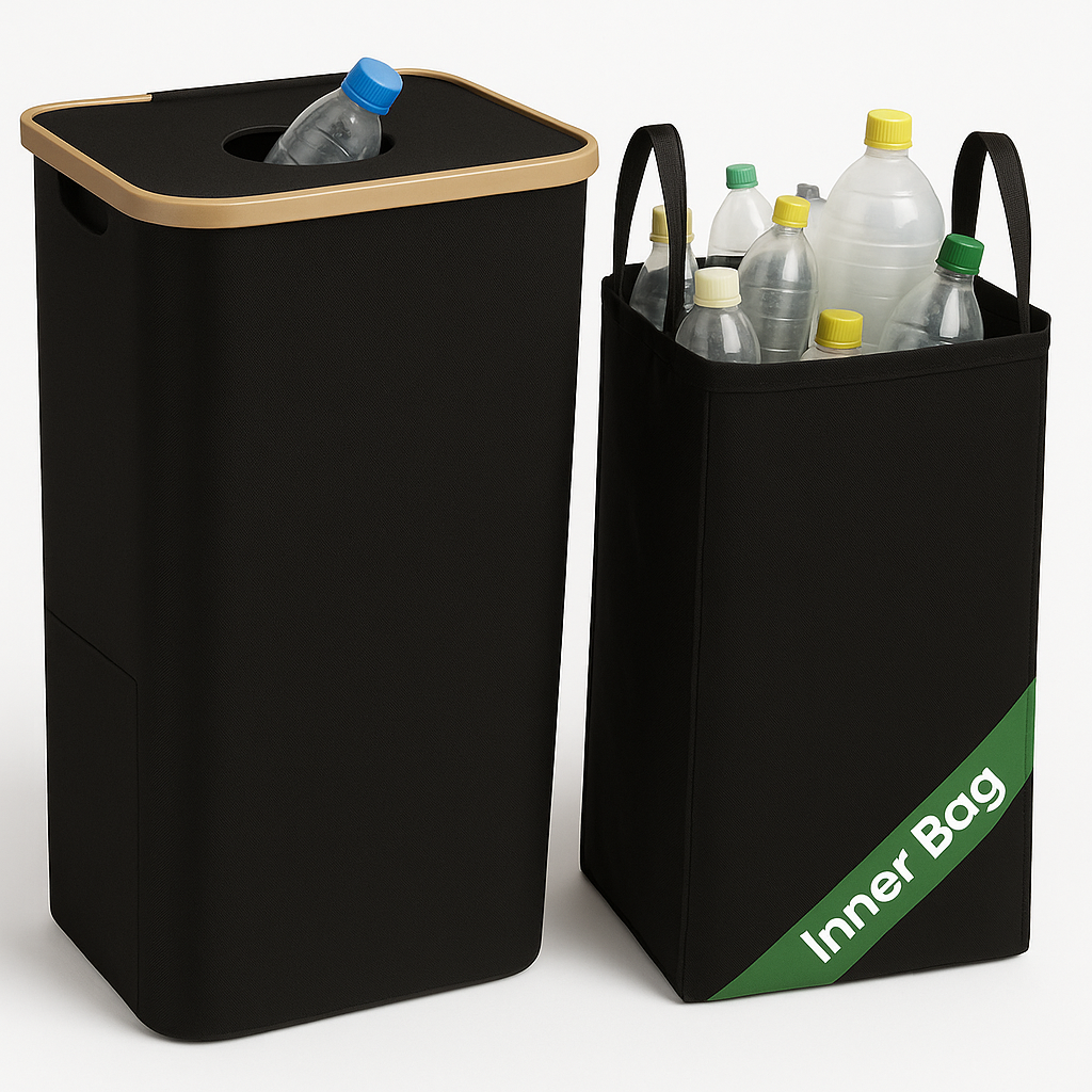 Organiseur compact pour bouteilles de recyclage et consigne, idéal pour la cuisine ou la buanderie, facilite le tri.