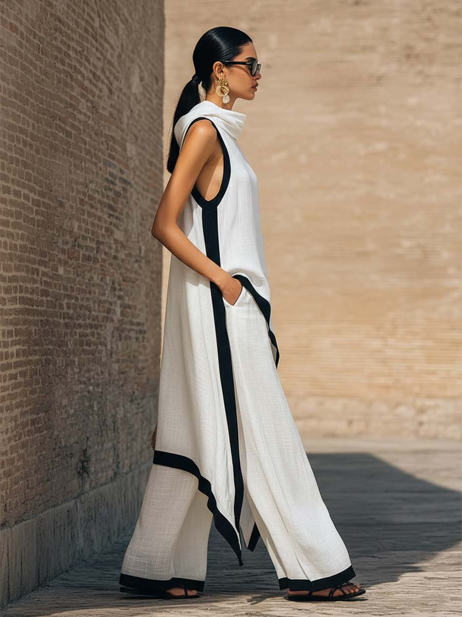 Mode femme : Ensemble confortable en coton et lin respirant, idéal pour un look raffiné et décontracté.