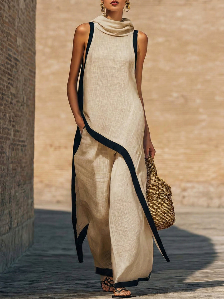 Ensemble décontracté-chic femme en coton et lin, une tenue polyvalente pour un confort stylé.