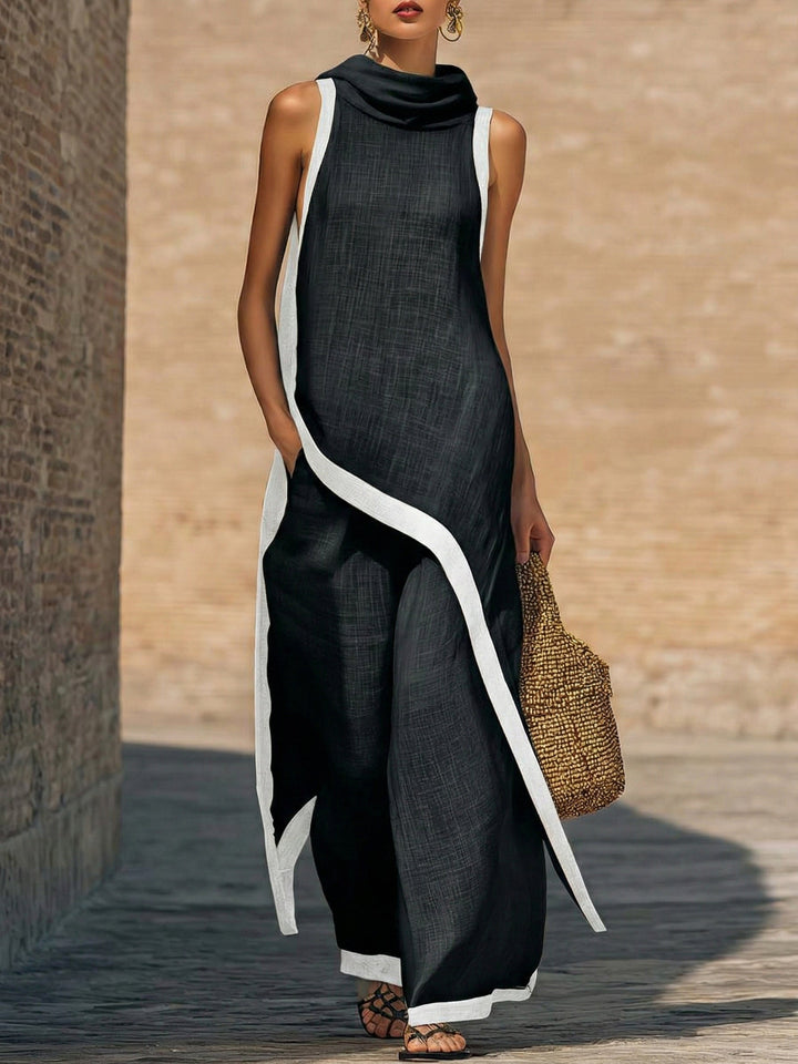 Tenue d'été femme : Ensemble en coton lin, matière douce et respirante, pour un look élégant et décontracté.