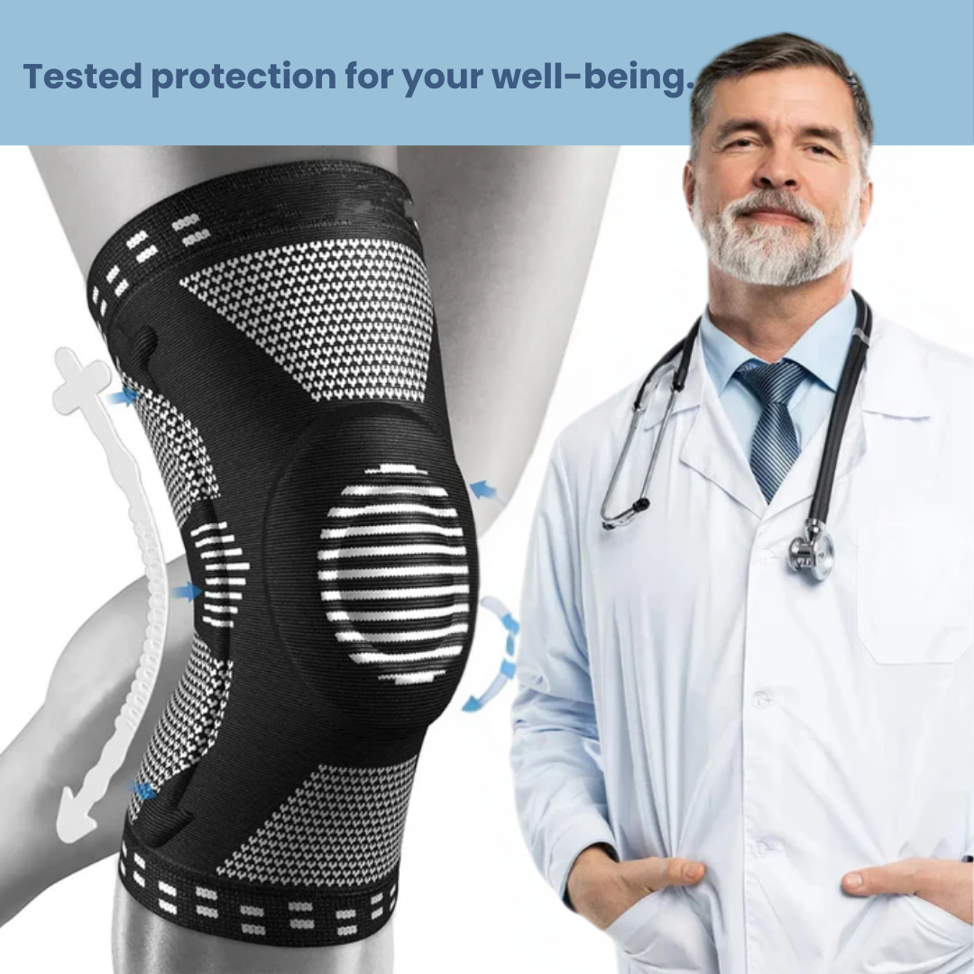 Orthèse de genou unisexe à compression, pour soutien articulaire, soulagement douleur et récupération sportive rapide.