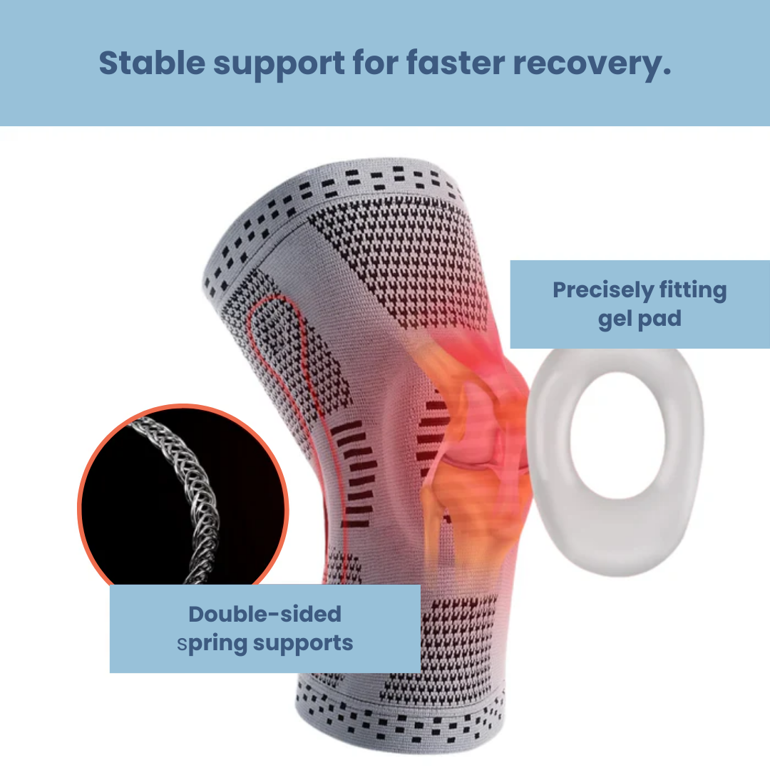 Détail orthèse de genou unisexe, montrant le design ergonomique pour soutien et confort optimal de l'articulation.