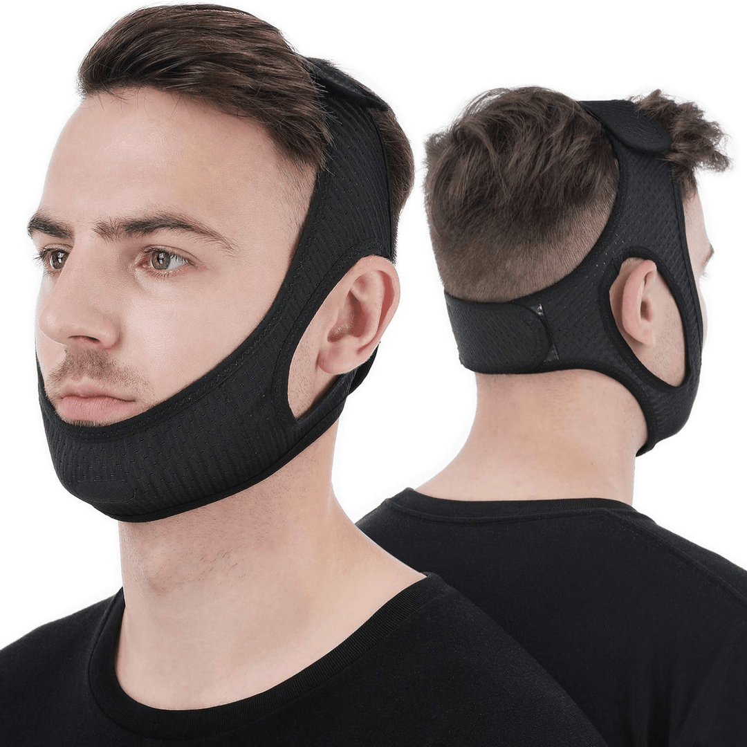 Mentonnière OrthoPlus unisexe anti-ronflement pour un sommeil paisible, améliore la respiration nocturne.